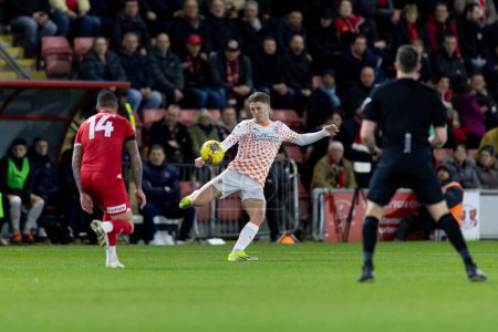 Photo for George Byers of Blackpool kicks the ball during the Sky Bet League 1 match Leyton Orient vs Blackpool at Matchroom Stadium, London, United Kingdom, 27th February 202 - Royalty Free Image