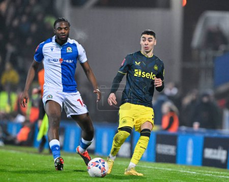 Photo for Miguel Almirn of Newcastle United passes the ball, during the Emirates FA Cup 5th Round match Blackburn Rovers vs Newcastle United at Ewood Park, Blackburn, United Kingdom, 27th February 2024 - Royalty Free Image