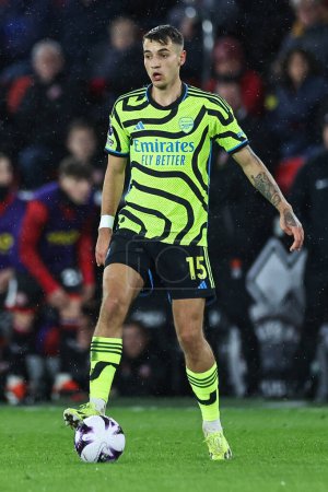 Photo for Jakub Kiwior of Arsenal in action during the Premier League match Sheffield United vs Arsenal at Bramall Lane, Sheffield, United Kingdom, 4th March 202 - Royalty Free Image