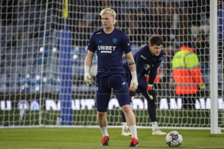 Photo for Kristoffer Klaesson of Leeds United warms up in front of Illan Meslier of Leeds United ahead of the Sky Bet Championship match Leeds United vs Stoke City at Elland Road, Leeds, United Kingdom, 5th March 202 - Royalty Free Image