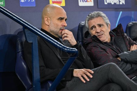 Photo for Pep Guardiola manager of Manchester City ahead of the UEFA Champions League match Manchester City vs F.C. Copenhagen at Etihad Stadium, Manchester, United Kingdom, 6th March 202 - Royalty Free Image