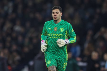 Photo for Ederson of Manchester City during the UEFA Champions League match Manchester City vs F.C. Copenhagen at Etihad Stadium, Manchester, United Kingdom, 6th March 202 - Royalty Free Image