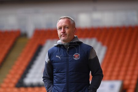 Photo for Neil Critchley manager of Blackpool  arrives ahead of the Sky Bet League 1 match Blackpool vs Portsmouth at Bloomfield Road, Blackpool, United Kingdom, 9th March 202 - Royalty Free Image