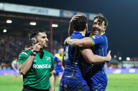 Photo for Toby King of Warrington Wolves celebrates his try during the Betfred Super League Round 4 match Hull KR vs Warrington Wolves at Sewell Group Craven Park, Kingston upon Hull, United Kingdom, 7th March 202 - Royalty Free Image