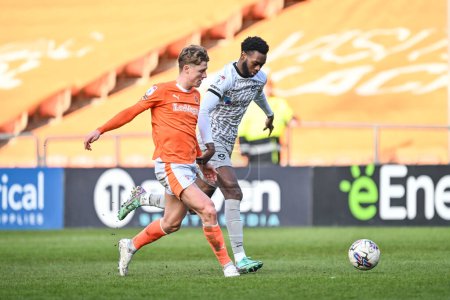 Photo for George Byers of Blackpool passes the ball during the Sky Bet League 1 match Blackpool vs Portsmouth at Bloomfield Road, Blackpool, United Kingdom, 9th March 202 - Royalty Free Image