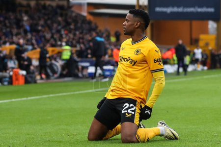 Photo for Nlson Semedo of Wolverhampton Wanderers celebrates his goal to make it 2-0 during the Premier League match Wolverhampton Wanderers vs Fulham at Molineux, Wolverhampton, United Kingdom, 9th March 2024 - Royalty Free Image