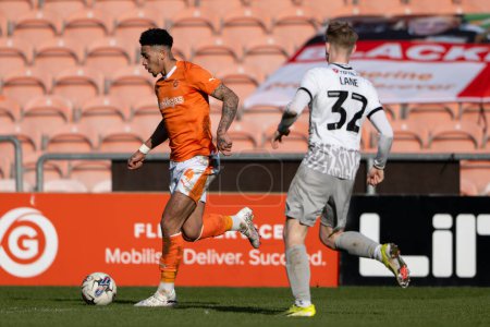 Photo for Jordan Lawrence-Gabriel of Blackpool during the Sky Bet League 1 match Blackpool vs Portsmouth at Bloomfield Road, Blackpool, United Kingdom, 9th March 202 - Royalty Free Image