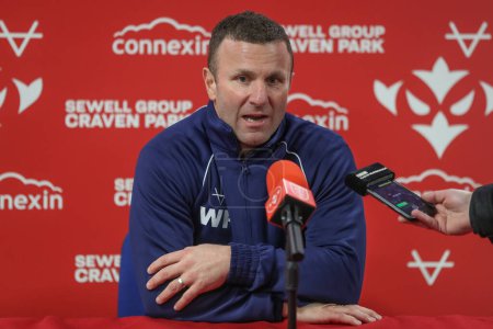 Photo for Willie Peters Head Coach of Hull KR speaks in the post match press conference during the Betfred Super League Round 4 match Hull KR vs Warrington Wolves at Sewell Group Craven Park, Kingston upon Hull, United Kingdom, 7th March 202 - Royalty Free Image