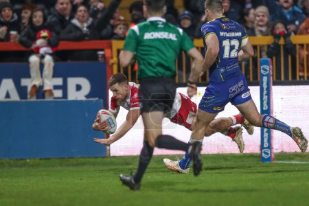 Photo for Tom Opaci of Hull KR cgoes over for a try during the Betfred Super League Round 4 match Hull KR vs Warrington Wolves at Sewell Group Craven Park, Kingston upon Hull, United Kingdom, 7th March 202 - Royalty Free Image