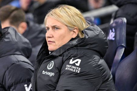 Photo for Emma Hayes manager of Chelsea Women ahead of kick off, during the FA Women's League Cup Semi-Final match Manchester City Women vs Chelsea FC Women at Joie Stadium, Manchester, United Kingdom, 7th March 202 - Royalty Free Image