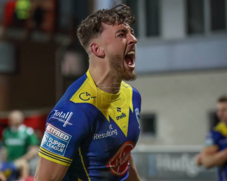 Photo for Matty Ashton of Warrington Wolves celebrates after winning the game during the Betfred Super League Round 4 match Hull KR vs Warrington Wolves at Sewell Group Craven Park, Kingston upon Hull, United Kingdom, 7th March 202 - Royalty Free Image