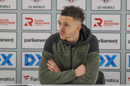 Photo for Jordan Williams of Barnsley speaks in the post match press conference during the Sky Bet League 1 match Barnsley vs Lincoln City at Oakwell, Barnsley, United Kingdom, 9th March 202 - Royalty Free Image