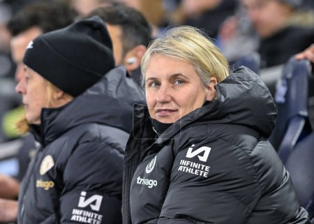 Photo for Emma Hayes manager of Chelsea Women ahead of kick off, during the FA Women's League Cup Semi-Final match Manchester City Women vs Chelsea FC Women at Joie Stadium, Manchester, United Kingdom, 7th March 202 - Royalty Free Image