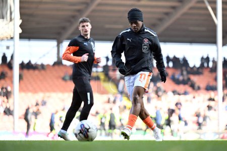Photo for Karamoko Dembele of Blackpool during the pre match warm up for  the Sky Bet League 1 match Blackpool vs Portsmouth at Bloomfield Road, Blackpool, United Kingdom, 9th March 202 - Royalty Free Image