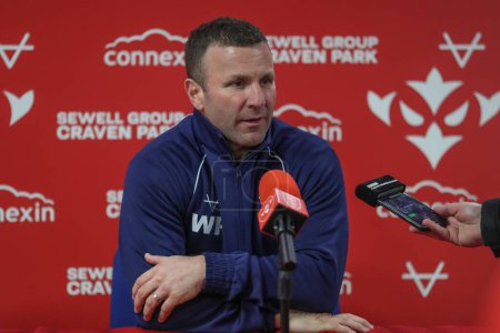 Photo for Willie Peters Head Coach of Hull KR speaks in the post match press conference during the Betfred Super League Round 4 match Hull KR vs Warrington Wolves at Sewell Group Craven Park, Kingston upon Hull, United Kingdom, 7th March 202 - Royalty Free Image