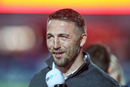 Photo for Sam Burgess Head Coach of Warrington Wolves during the pre match interview ahead of the Betfred Super League Round 4 match Hull KR vs Warrington Wolves at Sewell Group Craven Park, Kingston upon Hull, United Kingdom, 7th March 202 - Royalty Free Image
