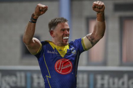Photo for Matt Dufty of Warrington Wolves celebrates after winning the game during the Betfred Super League Round 4 match Hull KR vs Warrington Wolves at Sewell Group Craven Park, Kingston upon Hull, United Kingdom, 7th March 202 - Royalty Free Image