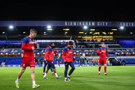 Photo for Middlesbrough players during the pre-game warm up ahead of the Sky Bet Championship match Birmingham City vs Middlesbrough at St Andrews, Birmingham, United Kingdom, 12th March 202 - Royalty Free Image