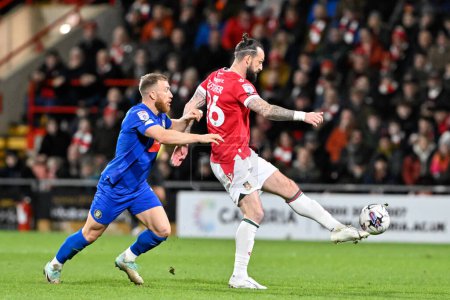 Photo for Steven Fletcher of Wrexham brings the ball under control, during the Sky Bet League 2 match Wrexham vs Harrogate Town at SToK Cae Ras, Wrexham, United Kingdom, 12th March 202 - Royalty Free Image