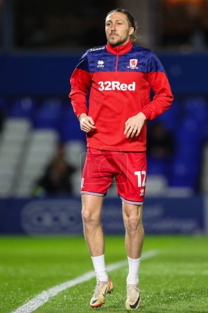 Photo for Luke Ayling of Middlesbrough during the pre-game warm up ahead of the Sky Bet Championship match Birmingham City vs Middlesbrough at St Andrews, Birmingham, United Kingdom, 12th March 202 - Royalty Free Image