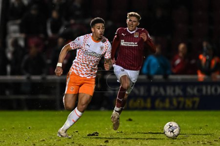 Photo for Jordan Lawrence-Gabriel of Blackpool makes a break with the ball during the Sky Bet League 1 match Northampton Town vs Blackpool at Sixfields Stadium, Northampton, United Kingdom, 12th March 202 - Royalty Free Image