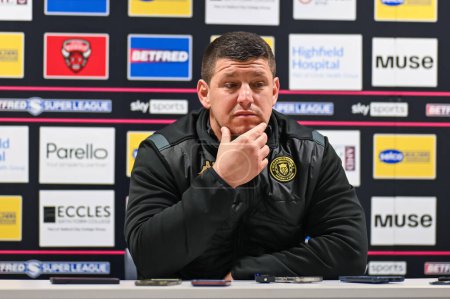 Photo for Matt Peet Head Coach of Wigan Warriors during the post match press conference during the Betfred Super League Round 5 match Salford Red Devils vs Wigan Warriors at Salford Community Stadium, Eccles, United Kingdom, 14th March 202 - Royalty Free Image