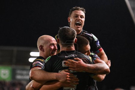 Photo for Jake Wardle of Wigan Warriors celebrates his tryduring the Betfred Super League Round 5 match Salford Red Devils vs Wigan Warriors at Salford Community Stadium, Eccles, United Kingdom, 14th March 202 - Royalty Free Image