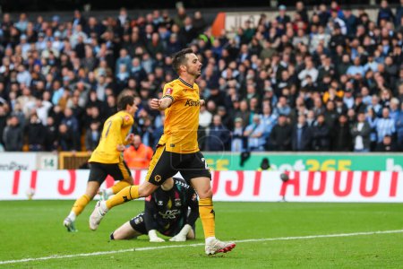 Photo for Pablo Sarabia of Wolverhampton Wanderers celebrates his side's goal to make it 2-1 during the Emirates FA Cup Quarter- Final match Wolverhampton Wanderers vs Coventry City at Molineux, Wolverhampton, United Kingdom, 16th March 202 - Royalty Free Image