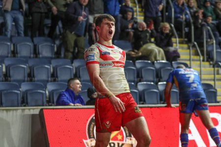 Photo for Jon Bennison of St. Helens celebrates his try during the Betfred Super League Round 5 match Leeds Rhinos vs St Helens at Headingley Stadium, Leeds, United Kingdom, 15th March 202 - Royalty Free Image