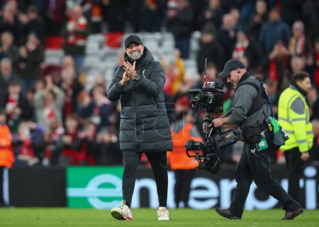 Photo for Jrgen Klopp manger of Liverpool celebrates the full time result, during the UEFA Europa League match Liverpool vs Sparta Prague at Anfield, Liverpool, United Kingdom, 14th March 2024 - Royalty Free Image