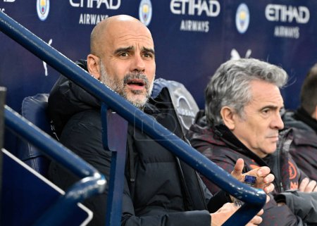 Photo for Pep Guardiola manager of Manchester City, during the Emirates FA Cup Quarter- Final match Manchester City vs Newcastle United at Etihad Stadium, Manchester, United Kingdom, 16th March 202 - Royalty Free Image