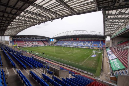 Photo for A general view of the DW Stadium, Home of Wigan Athletic during the Sky Bet League 1 match Wigan Athletic vs Blackpool at DW Stadium, Wigan, United Kingdom, 16th March 202 - Royalty Free Image