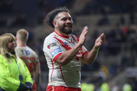 Photo for Konrad Hurrell of St. Helens celebrates after the game during the Betfred Super League Round 5 match Leeds Rhinos vs St Helens at Headingley Stadium, Leeds, United Kingdom, 15th March 202 - Royalty Free Image