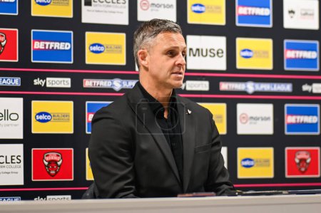 Photo for Paul Rowley Head Coach of Salford Red Devils during the post match press conference during the Betfred Super League Round 5 match Salford Red Devils vs Wigan Warriors at Salford Community Stadium, Eccles, United Kingdom, 14th March 202 - Royalty Free Image