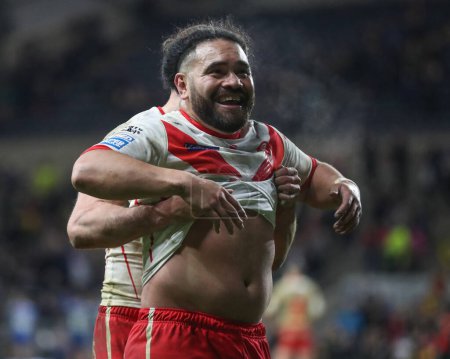 Photo for Konrad Hurrell of St. Helens celebrates after the game during the Betfred Super League Round 5 match Leeds Rhinos vs St Helens at Headingley Stadium, Leeds, United Kingdom, 15th March 202 - Royalty Free Image