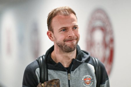 Photo for Jordan Rhodes of Blackpool arrives ahead of the Sky Bet League 1 match Wigan Athletic vs Blackpool at DW Stadium, Wigan, United Kingdom, 16th March 202 - Royalty Free Image