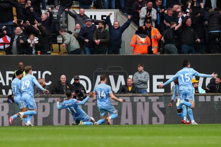 Photo for Haji Wright of Coventry City celebrates his goal to make it 2-3 during the Emirates FA Cup Quarter- Final match Wolverhampton Wanderers vs Coventry City at Molineux, Wolverhampton, United Kingdom, 16th March 202 - Royalty Free Image