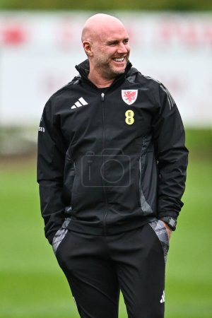 Photo for Rob Page Manager of Wales during warms up ahead of the Wales open training session at Vale Resort Training complex, Hensol, United Kingdom, 20th March 2024 - Royalty Free Image