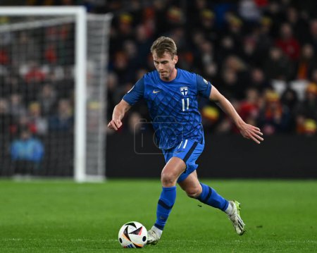 Photo for Rasmus Schller of Finland in action, during the UEFA Euro Qualifiers Play-Off Semi-Final match Wales vs Finland at Cardiff City Stadium, Cardiff, United Kingdom, 21st March 2024 - Royalty Free Image