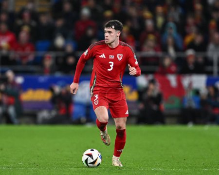 Photo for Neco Williams of Wales breaks forward with the ball, during the UEFA Euro Qualifiers Play-Off Semi-Final match Wales vs Finland at Cardiff City Stadium, Cardiff, United Kingdom, 21st March 202 - Royalty Free Image