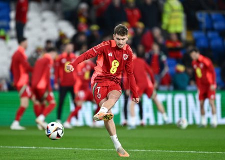 Photo for David Brooks of Wales warms up ahead of the match, during the UEFA Euro Qualifiers Play-Off Semi-Final match Wales vs Finland at Cardiff City Stadium, Cardiff, United Kingdom, 21st March 202 - Royalty Free Image