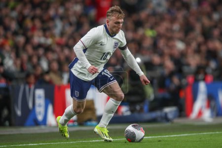 Photo for Jarrod Bowen of England breaks with the ball during the International Friendly match England vs Brazil at Wembley Stadium, London, United Kingdom, 23rd March 202 - Royalty Free Image