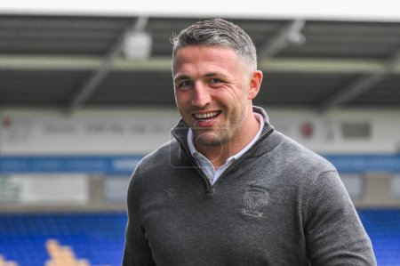 Photo for Sam Burgess Head Coach of Warrington Wolves arrives ahead of the Betfred Challenge Cup Sixth Round match Warrington Wolves vs London Broncos at Halliwell Jones Stadium, Warrington, United Kingdom, 23rd March 202 - Royalty Free Image