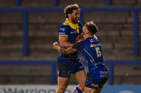 Photo for Matty Ashton of Warrington Wolves celebrates his try during the Betfred Challenge Cup Sixth Round match Warrington Wolves vs London Broncos at Halliwell Jones Stadium, Warrington, United Kingdom, 23rd March 202 - Royalty Free Image