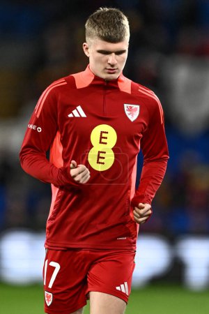 Photo for Jordan James of Wales in the pregame warmup session during the UEFA Euro Qualifiers Eliminator Group A match Wales vs Poland at Cardiff City Stadium, Cardiff, United Kingdom, 26th March 202 - Royalty Free Image