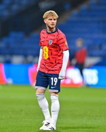 Photo for Harvey Elliott of England warms up ahead of the match, during the UEFA Euro U21 Qualifiers Group F match England U21 vs Luxembourg U21 at Toughsheet Community Stadium, Bolton, United Kingdom, 26th March 202 - Royalty Free Image