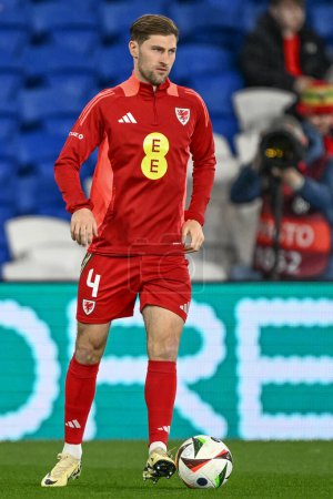 Photo for Ben Davies of Wales in the pregame warmup session during the UEFA Euro Qualifiers Eliminator Group A match Wales vs Poland at Cardiff City Stadium, Cardiff, United Kingdom, 26th March 202 - Royalty Free Image