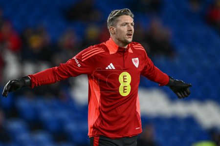 Photo for Wayne Hennessey of Wales in the pre-game warmup during the UEFA Euro Qualifiers Eliminator Group A match Wales vs Poland at Cardiff City Stadium, Cardiff, United Kingdom, 26th March 202 - Royalty Free Image