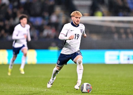 Photo for Harvey Elliott of England breaks forward with the ball, during the UEFA Euro U21 Qualifiers Group F match England U21 vs Luxembourg U21 at Toughsheet Community Stadium, Bolton, United Kingdom, 26th March 202 - Royalty Free Image