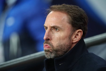 Photo for Gareth Southgate manager of England looks on during the International Friendly match England vs Belgium at Wembley Stadium, London, United Kingdom, 26th March 202 - Royalty Free Image